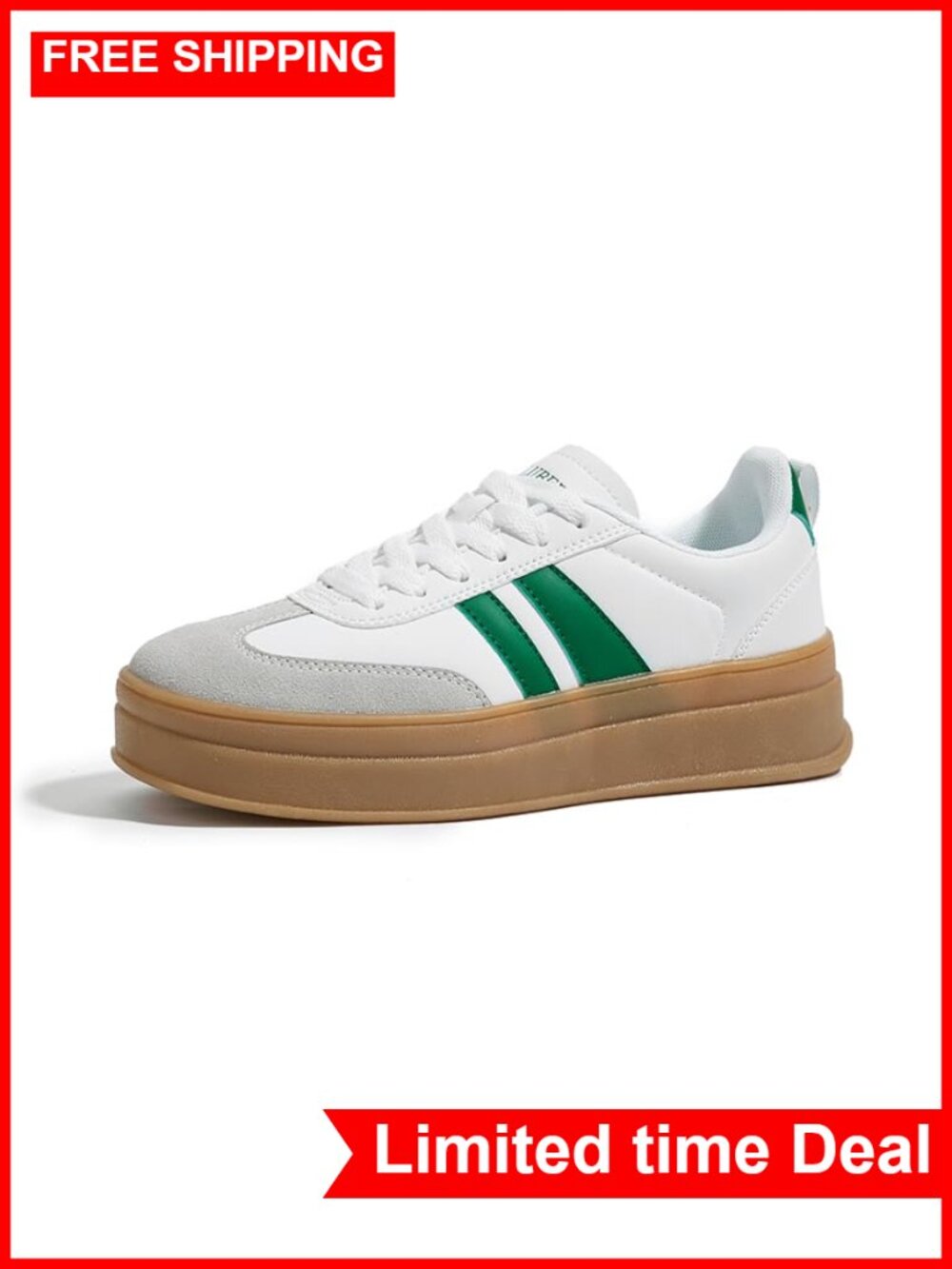 Leather Suede Platform Sneakers Chunky Gum Sole Low Top Lace-Up Walking Shoes
